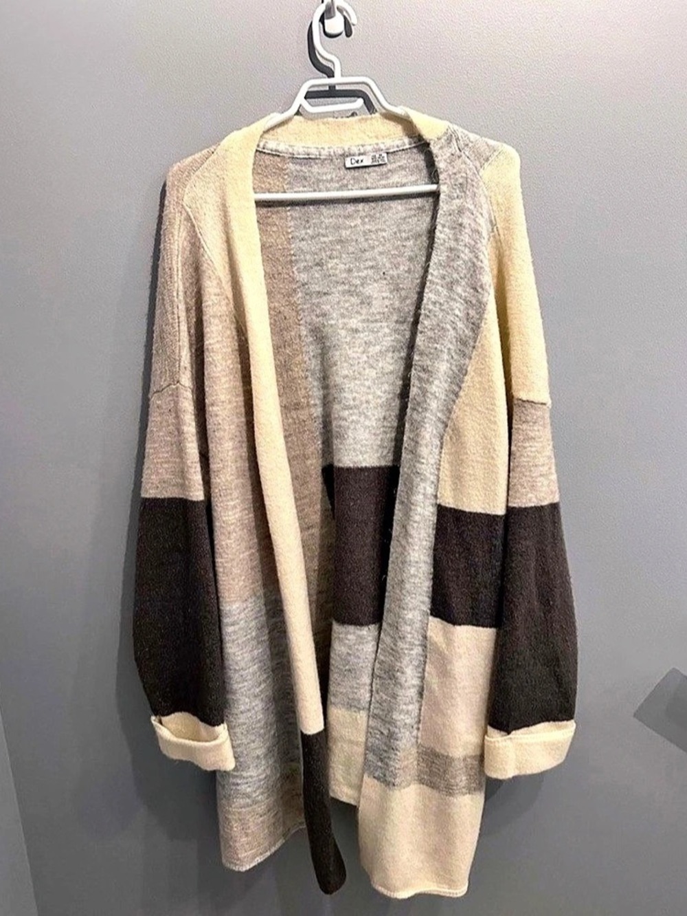 Dex Blockstripe Open Cardigan Gray & Black Medium